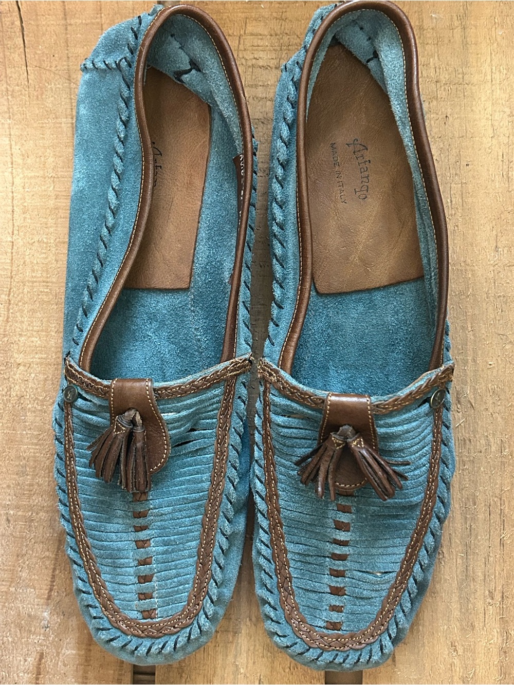 ARFANGO MADE IN ITALY WOVEN SUEDE LEATHER MOCCASIN LOAFERS